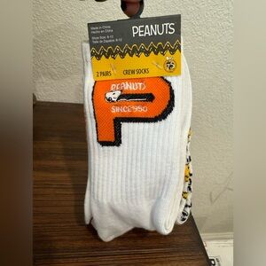 Peanuts White and Orange Crew Socks. NWT 2 Pr